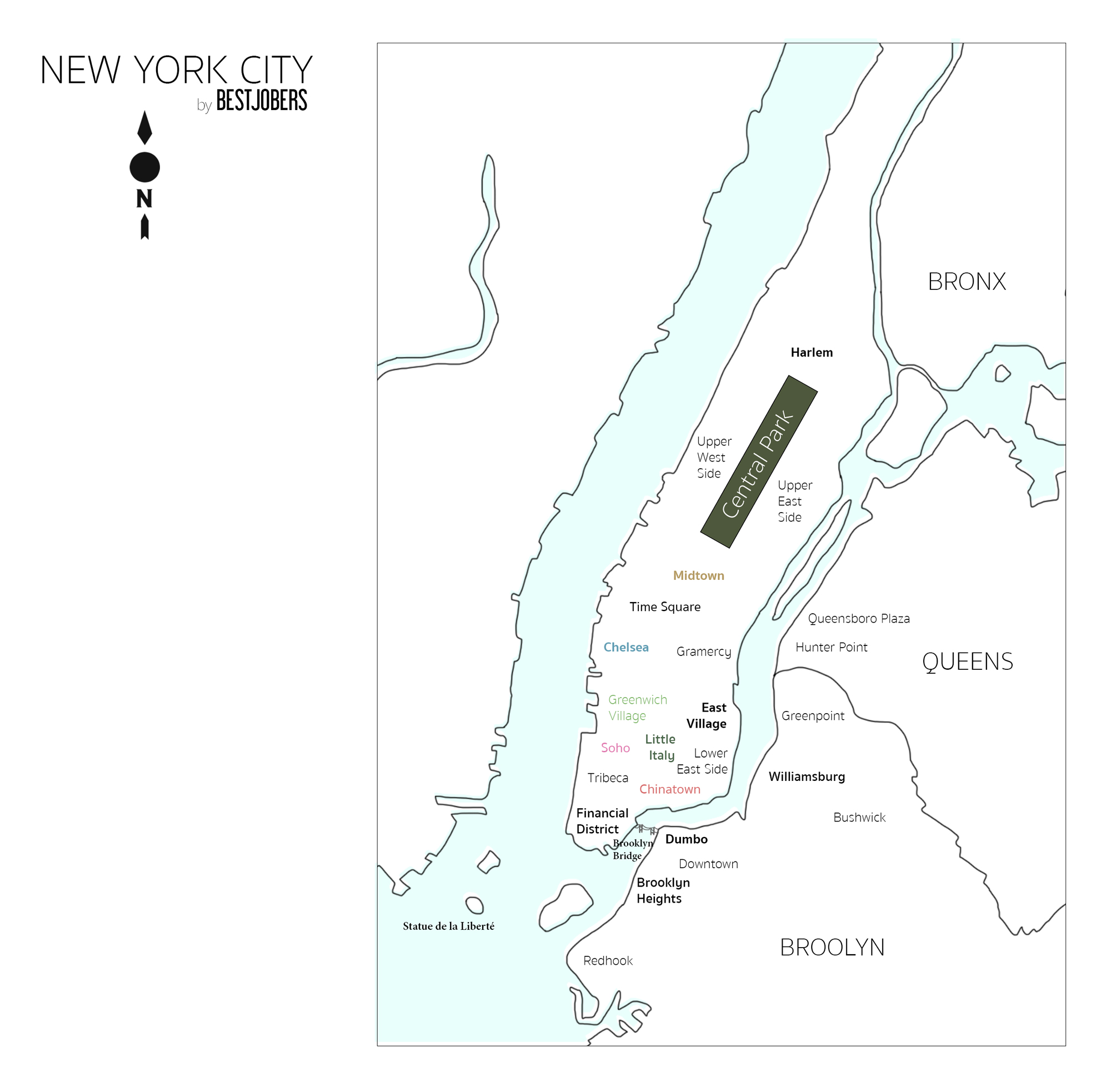 Carte, Les quartiers de NEW YORK by Bestjobers