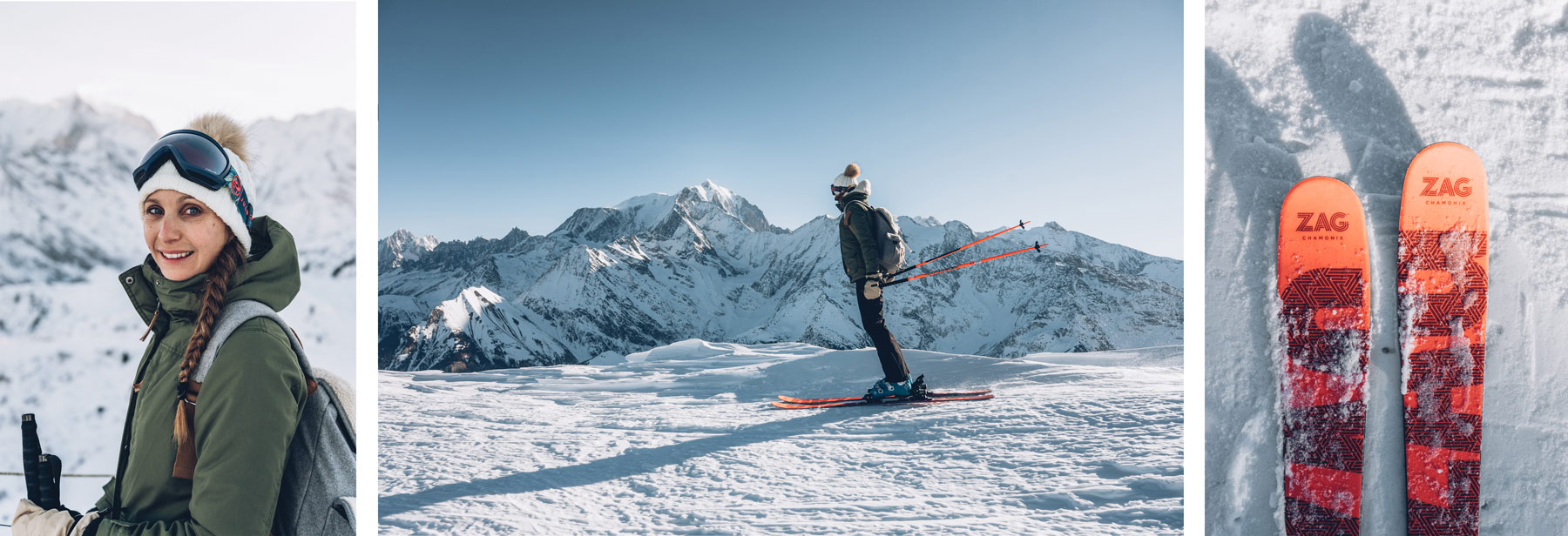 Skier face au Mont Blanc, St Gervais