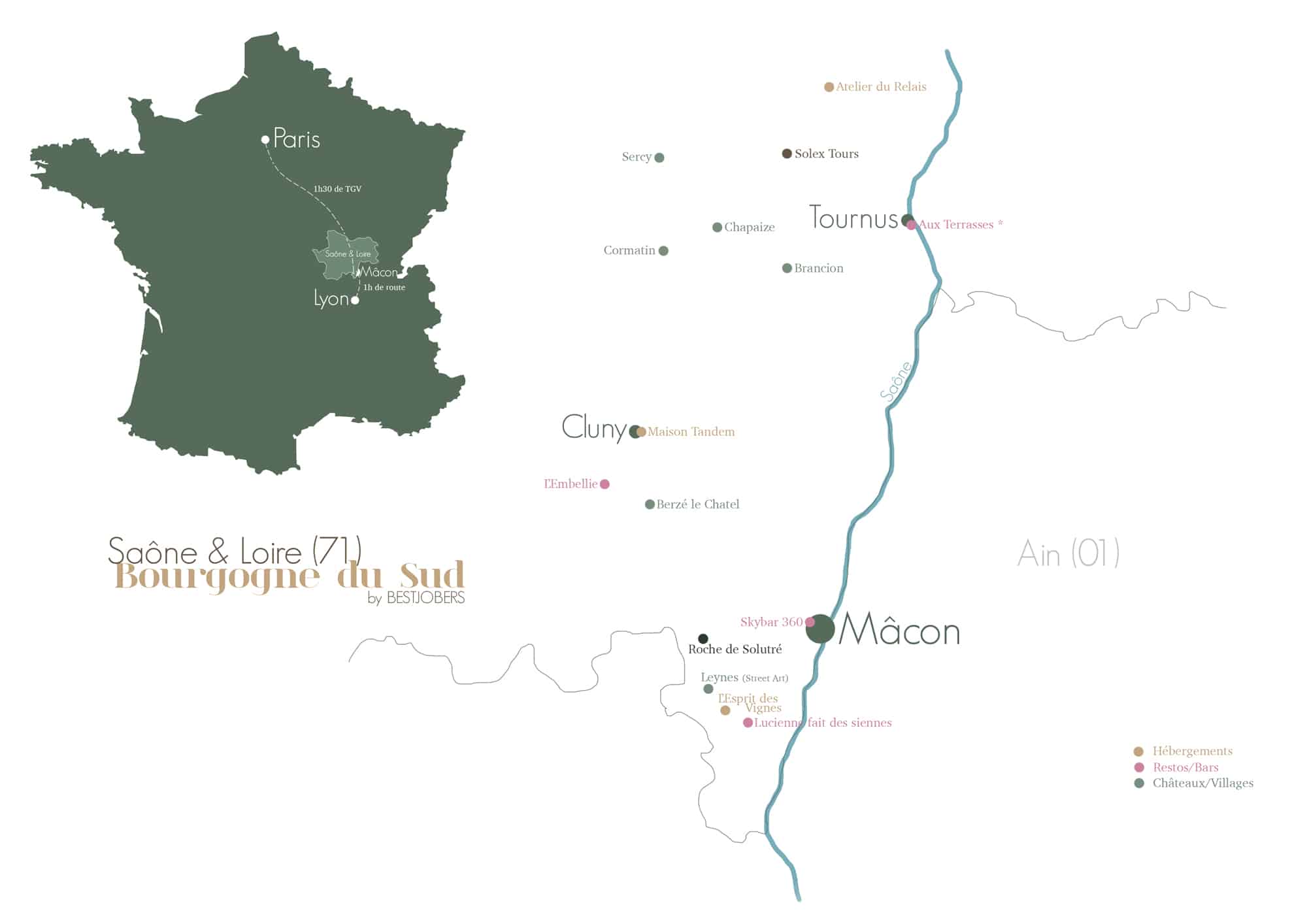 carte Bourgogne sud Saone et Loire Bestjobers